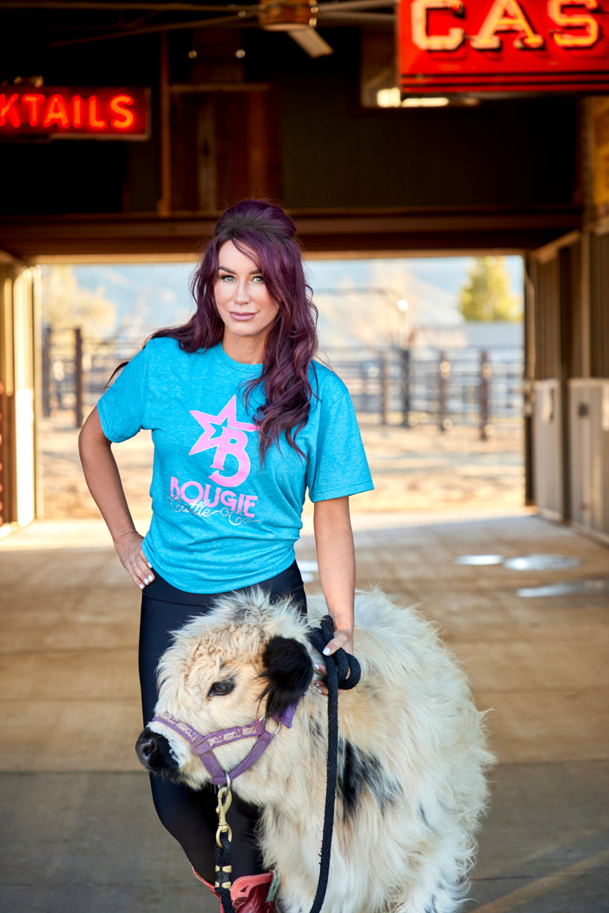 Unisex Turquoise Short Sleeve Cotten T-Shirt W/ Bougie Cattle Brand