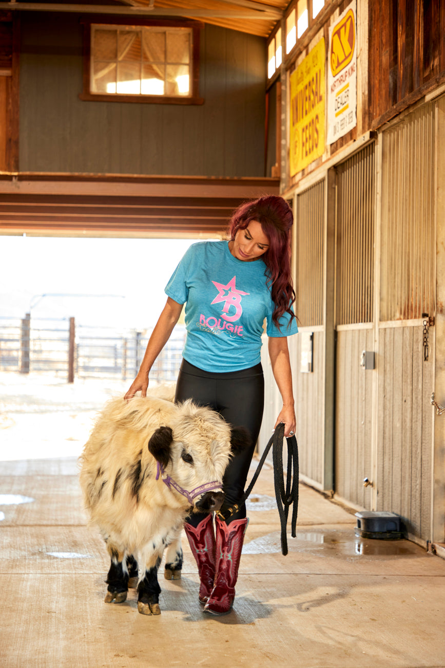 Unisex Turquoise Short Sleeve Cotten T-Shirt W/ Bougie Cattle Brand